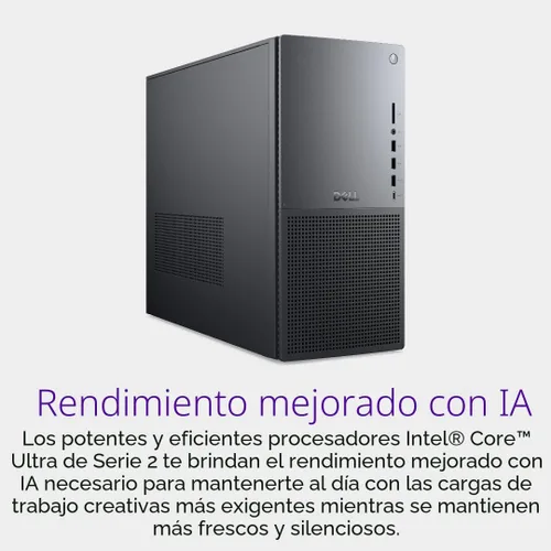 Vista 2 de Dell Tower Plus EBT2250 Desktop - Intel Core Ultra 7 265, SSD de 1 TB, 32 GB de RAM DDR5, Intel UHD, 1 año de servicio in situ y 6 meses de Dell