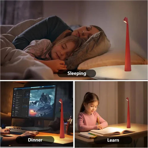 Vista 2 de Lámpara de mesa LED portátil de 3 niveles de brillo, batería recargable de hasta 48 horas de uso, luz nocturna para guardería de niños, lámpara