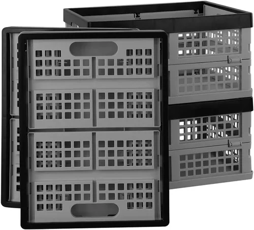 Vista 9 de Paquete de 4 cajas de almacenamiento plegables de plástico de 15 L, cajas plegables, cajas de almacenamiento apilables de plástico