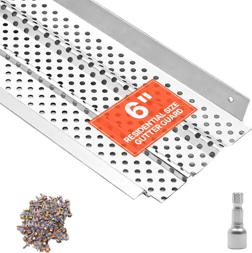 Vista 11 de VEVOR Protector de canalón, cubierta de canalón de aluminio de 5 pulgadas, cubierta de protección de 32 pies de longitud para hojas y escombros