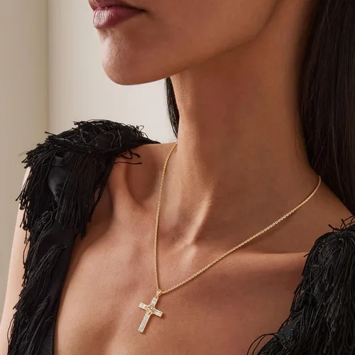 Vista 54 de Fettero - Collar con dije de cruz de fe, chapado en oro de 14 K, cadena fina, minimalista, simple, pequeña, para oración, regalo de joyería religiosa
