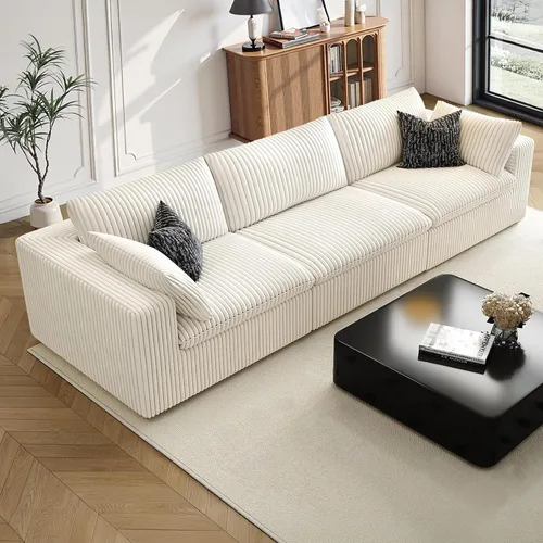 Vista 38 de 118" Cloud Couch Oversized Modular Sectional Sofa, Boneless L-Shaped 6 Seater Deep Seat Couch with Ottoman, Soft Corduroy Upholstery, DIY Negro