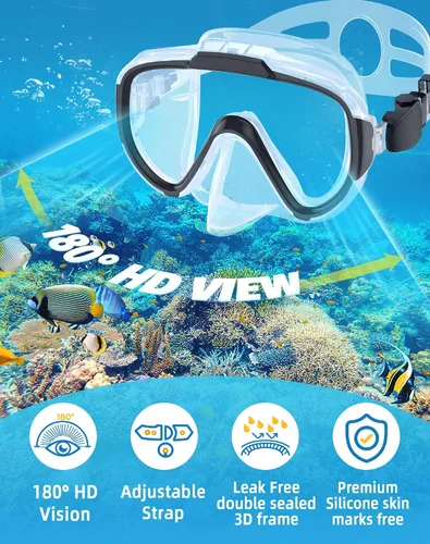 Vista 4 de Gafas de natación para adultos y niños, gafas de natación antivaho con cubierta para la nariz, sin fugas, máscara de buceo de esnórquel transparente