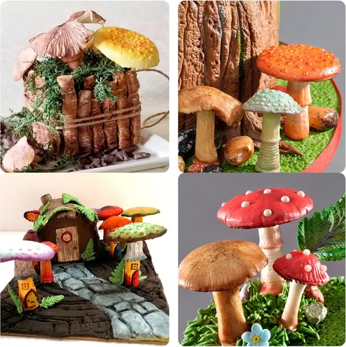 Vista 4 de Molde de hongos para chocolate, hongos ginkgo biloba, moldes de silicona para hongos Porcini Veiner Fondant, molde para hornear para decoración