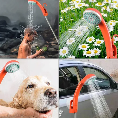 Vista 4 de 2019 Ducha portátil para campamento, bomba de ducha compacta con batería recargable USB desmontable, cabezal de ducha de mano al aire libre