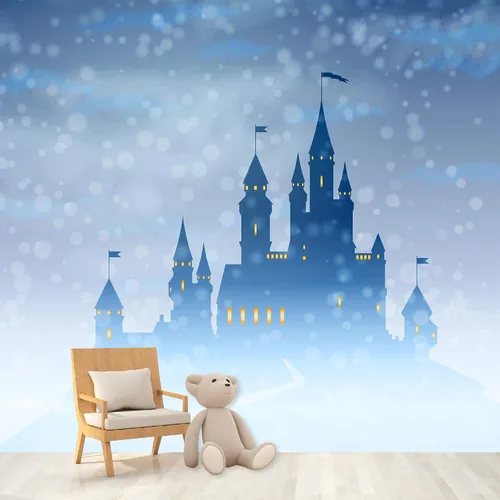 Vista 9 de IDEA4WALL Adhesivo mural removible para pared, diseño de castillo mágico de nieve y ciencia ficción, arte moderno, paisaje decorativo para sala