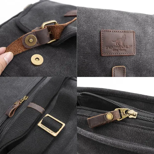 Vista 5 de Bolsa de mensajero de lona pequeña bolsa cruzada casual viaje herramientas de trabajo bolsa de hombro bolsa de mano teléfono teléfono antirrobo