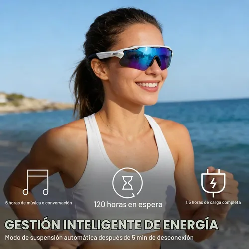 Vista 3 de Lentes de sol inteligentes Bluetooth para hombres y mujeres, con altavoz de oreja abierta con control táctil, lente polarizada UV400, tiempo