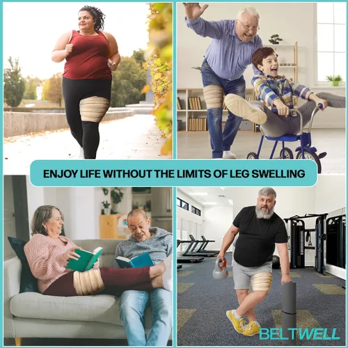 Vista 4 de Beltwell® Envoltura para muslos para piernas hinchadas, linfedema, venas varicosas, lipedema, edema, circulación, pesadez, poscirugía y coágulos