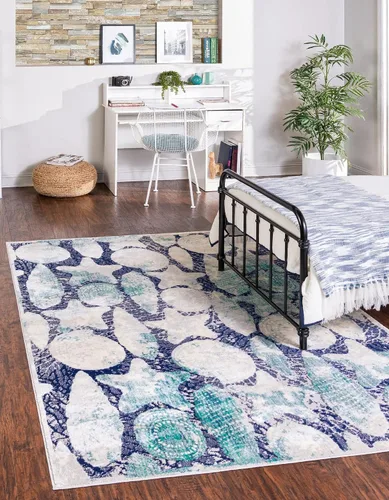 Vista 8 de Unique Loom Ariel Collection - Alfombra de área con diseño de estrella (2 pies x 3 pies 1 pulgada, rectangular, azul/marfil)
