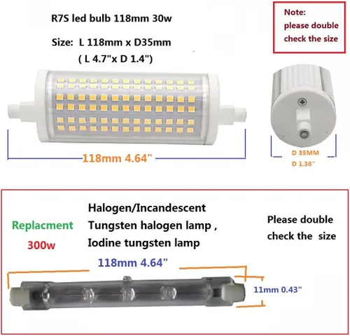 Vista 3 de Bombilla LED R7s 4.646 in 30w Bombillas Regulables Led Reemplazo Halógeno 300 W Tipo J Doble Extremo T3 R7s Base 300w Reflector Equivalente