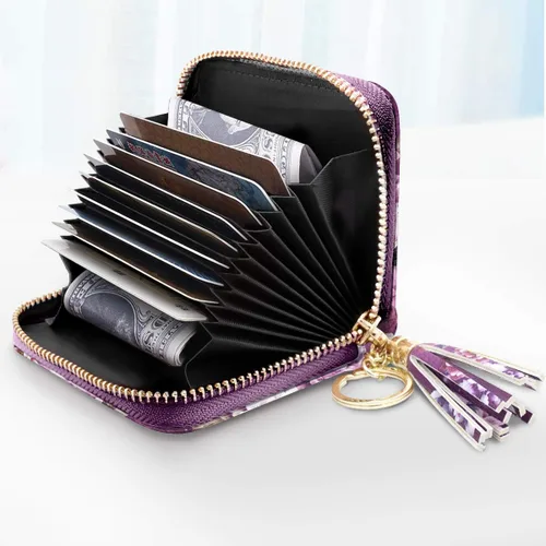 Vista 2 de Billetera pequeña para tarjetas de crédito RFID con purpurina linda para mujer