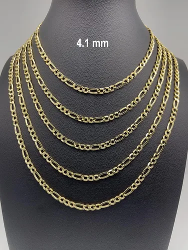 Vista 4 de JEWELHEART Cadena Figaro de oro real de 14 quilates 0.096 in, 0.124 in, 0.161 in, 0.201 in, 0.224 in, collar de eslabones cubanos de corte