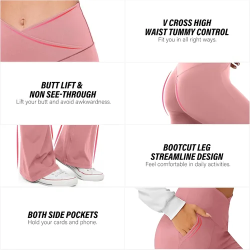 Vista 3 de HEGALY Pantalones de yoga acampanados para mujer, leggings cruzados, suaves, de cintura alta, pantalones casuales de entrenamiento con corte de bota