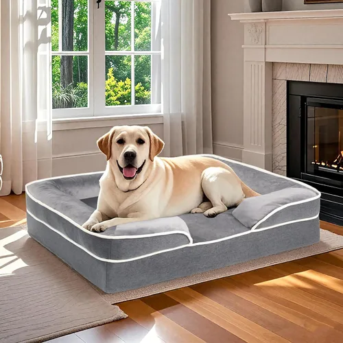 Vista 7 de Cama para perro personalizada para perros pequeños, medianos y grandes, cama ortopédica impermeable para perros, sofá cama de espuma de apoyo