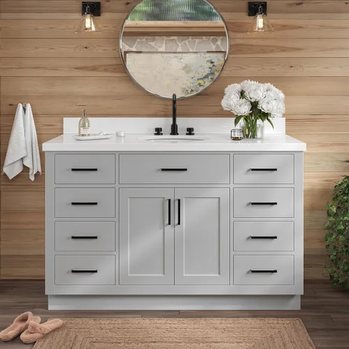 Vista 88 de ARIEL Hepburn - Tocador de baño de 30 pulgadas con fregadero, madera maciza, encimera y protector contra salpicaduras de cuarzo blanco puro de 1.5