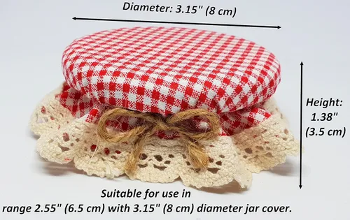 Vista 2 de DLK - 10 fundas elásticas para frascos - 100% algodón, patrón elástico de cuadros rojos (cuadros) - Cuenco con tapa de fermentación transpirable