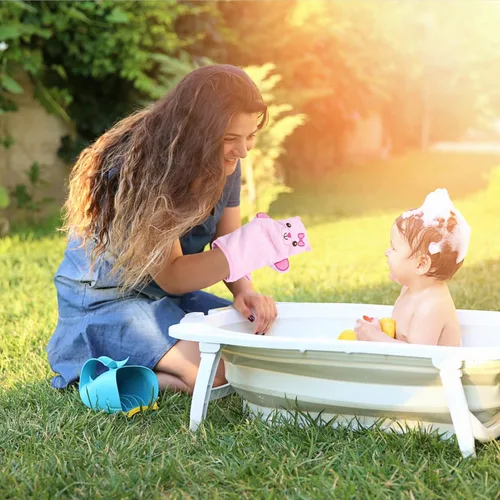 Vista 5 de FRCOLOR Guantes de baño para bebés, guantes de baño para bebés, esponja de baño para niños, toallas de baño para bebés, esponja de baño para bebés