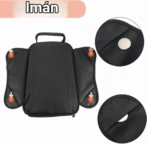 Vista 3 de Motoforti Universal motocicleta tanque magnético bolsa de herramientas combustible alforja con correa impermeable negro