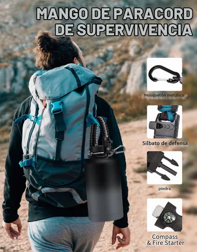 Vista 4 de Botella de agua de medio galón con pajilla, mango de paracaídas, popote y tapa flexible, mantiene el hielo frío-48 horas y caliente-24 horas, jarra