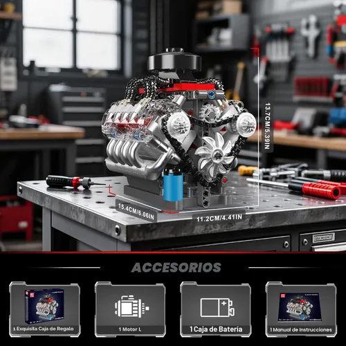 Vista 6 de Mould King 10171 V8 Kit de modelo de motor, mini kits de motor V8 que funciona, construye tu propio motor de modelo de automóvil con motor, bloques