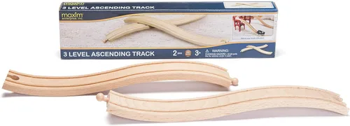 Vista 4 de Maxim Enterprise, inc. Vía de tren de madera ascendente de 3 niveles, piezas de madera que crean doble ascendente y descendente, pistas reversibles