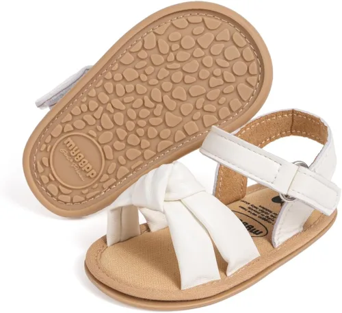 Vista 7 de Meckior Sandalias de verano con punta abierta y suave de piel sintética para bebés y niñas pequeñas