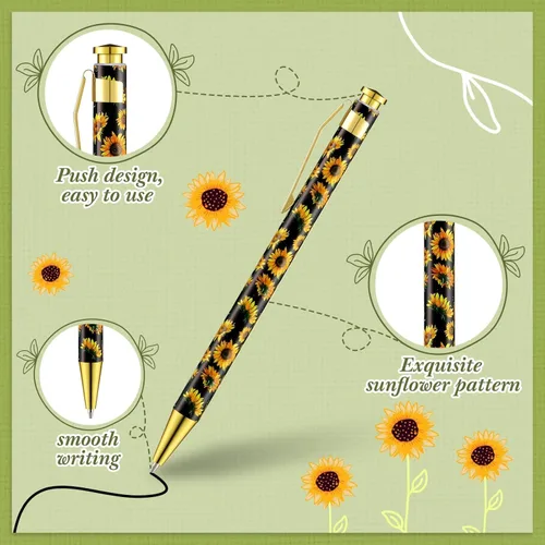 Vista 3 de Yexiya 1 Pieces Sunflower Pens Ballpoint Click Ball Pens Reusable Retractable Journaling Sunflower Party Favors Black Ink Medium Point 1.0 mm Gift