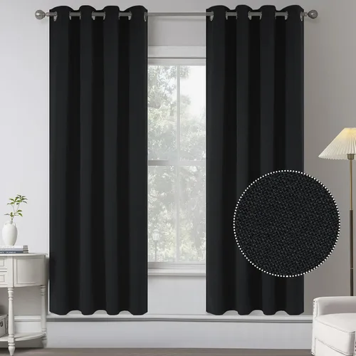 Vista 50 de KEQIAOSUOCAI Cortinas de lino 100% opacas de 100 pulgadas de largo, 2 paneles para dormitorio, estilo casa de campo moderna, completamente negro
