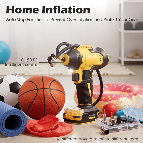 Vista 5 de Inflador de neumáticos inalámbrico compatible con batería Dewalt de 20 V MAX, bomba de aire de mano de 150 PSI, compresor de aire portátil