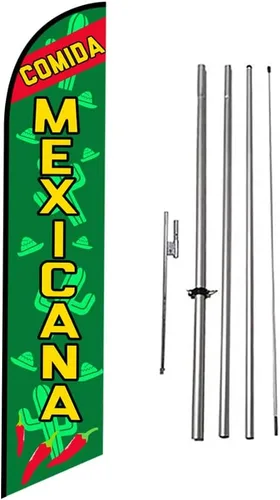 Vista 14 de Fresh Birria - Letrero de plumas publicitarias para restaurante mexicano con kit de poste de 15 pies y estaca para el suelo, tema negro/rojo/blanco