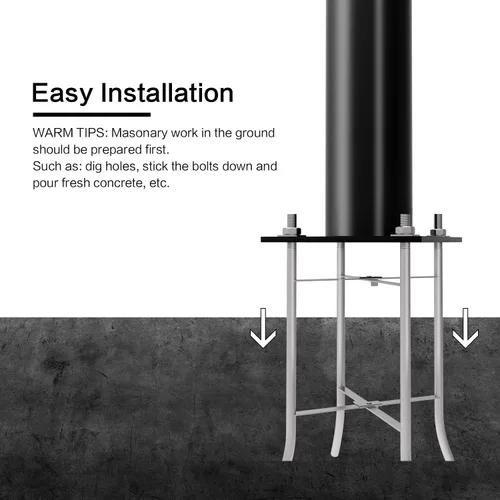 Vista 3 de [Usado] HYKOONT Poste de luz de calle de 10 pies de alto, poste de aluminio de hierro negro, accesorio de poste de luz solar para exterior