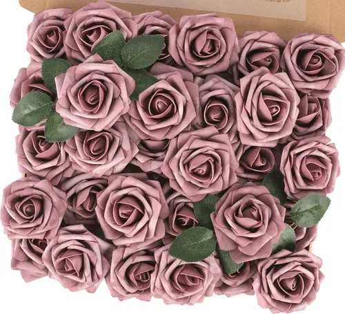 Vista 20 de MACTING 30 PCS Flores Artificiales Rosas Negras y Blancas Flores Falsas con Tallo Rosas de Espuma de Tacto Real para Boda Bola de Besos Ramillete