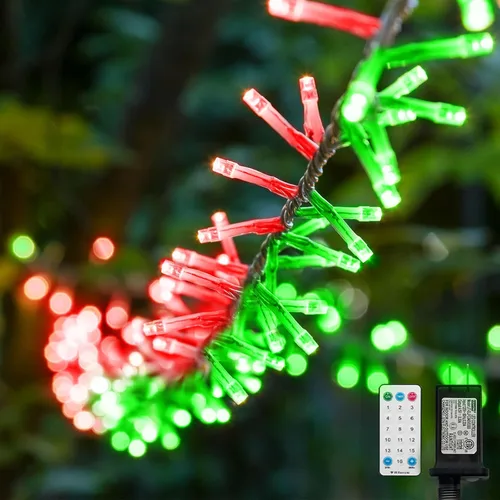 Vista 8 de LAMPHOME Luces de Navidad multicolor que funcionan con pilas, 34.1 pies, 100 luces LED impermeables de cadena para árbol de Navidad con 8 modos