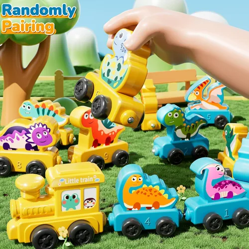 Vista 4 de JUKUDAHU Juguetes Magnéticos, juego de tren de dinosaurio para niños pequeños de 1, 2, 3, 4 años, juguetes de dinosaurio para niños, juguete