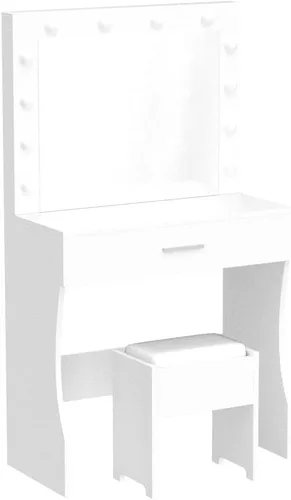 Vista 4 de Vabches Tocador de maquillaje con luces, Mesa tocador de maquillaje, Brillo ajustable, Cajón grande tocador resistente para dormitorio estudio