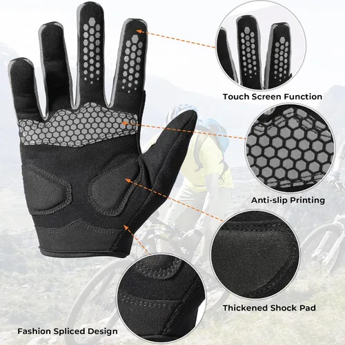 Vista 3 de WPTCAL Guantes de ciclismo para hombres y mujeres guantes de bicicleta antideslizantes con pantalla táctil completa guantes de ciclismo