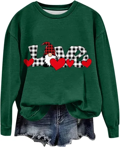 Vista 2 de Sudaderas para el día de San Valentín para mujer, cuello redondo, blusas con estampado de corazón, blusas casuales de manga larga con estampado