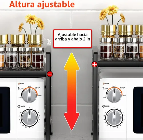 Vista 5 de YIUKEA Estante extensible para horno de microondas, estante ajustable para encimera de cocina, soporte de microondas de 2 niveles