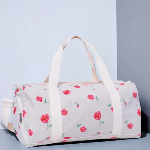 Vista 4 de Bolsa de lona para gimnasio, deportes, mujeres y niñas, bolsa de viaje de entrenamiento para fin de semana con compartimento para zapatos y bolsillo