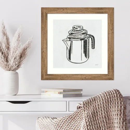 Vista 4 de Amanti Art Lienzo decorativo para pared enmarcado de 24 x 24 pulgadas, cafetera retro (cocina) por Kathrine Lovell, arte de pared de cocina