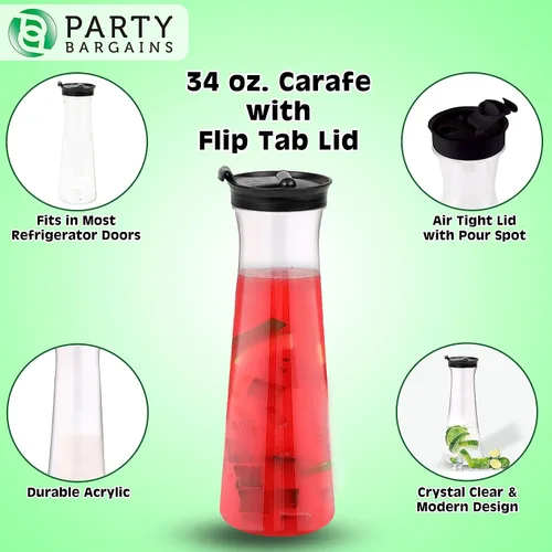 Vista 4 de Party Bargains Jarra de agua de 34 onzas con tapas abatibles, 1 paquete, tapa negra de alta calidad y resistente, excelente para leche, agua, té