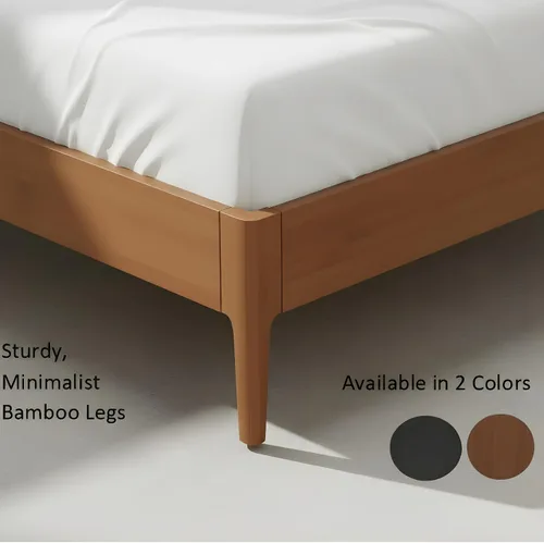 Vista 6 de JIVOIT Cama de plataforma de tamaño King con cabecera de 46.5 pulgadas de alto, marco de plataforma de madera de bambú maciza con listones de madera
