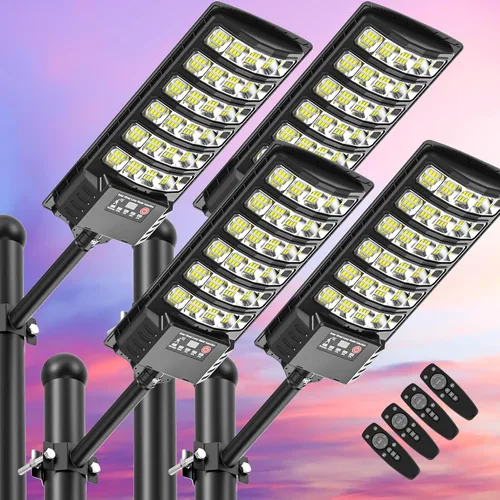 Vista 9 de Farolas solares impermeables para exteriores, 48000LM luz de inundación gran angular de 320°, luz LED de estacionamiento solar con sensor