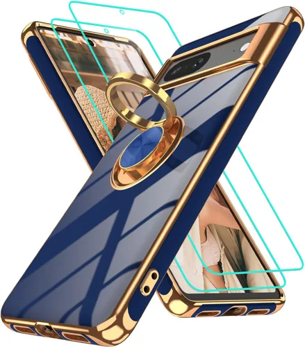 Vista 270 de Funda para Motorola Moto G 5G 2024: Funda Moto G Play 5G 2024 con 2 piezas de protectores de pantalla, soporte de anillo de rotación de 360°