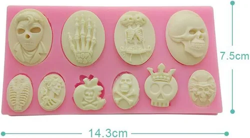 Vista 6 de FOYARA Molde de silicona para fondant de esqueleto de calavera de Halloween