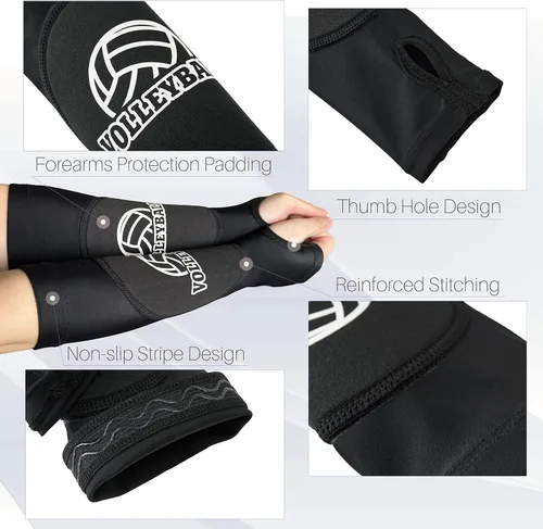 Vista 4 de Mangas acolchadas para brazos de voleibol para niñas, mangas acolchadas para antebrazo con orificio para el pulgar, almohadillas para brazos