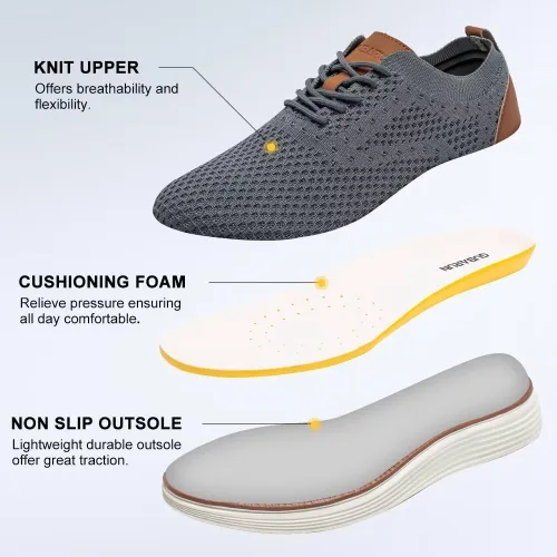 Vista 3 de GUBARUN Zapatos Oxfords para hombre, zapatos de vestir de punto, zapatos casuales para caminar