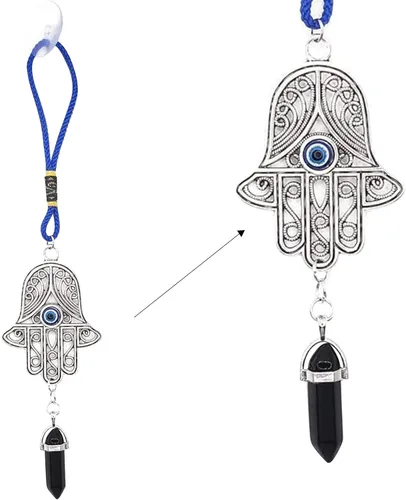 Vista 10 de LUCKBOOSTIUM Silver Ornate Hamsa Hand Jeweled Keychain - Evil Eye Protection, Hanging Gemstone - Good Luck Charms 1.8"x9