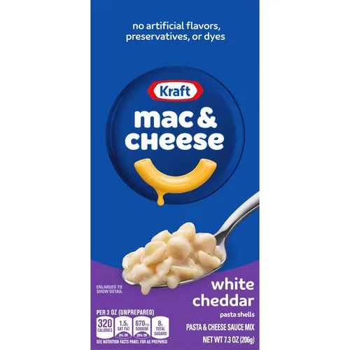 Vista 10 de Kraft Cena de macarrones y queso cheddar blanco con cáscaras de pasta (caja de 7.3 onzas)
